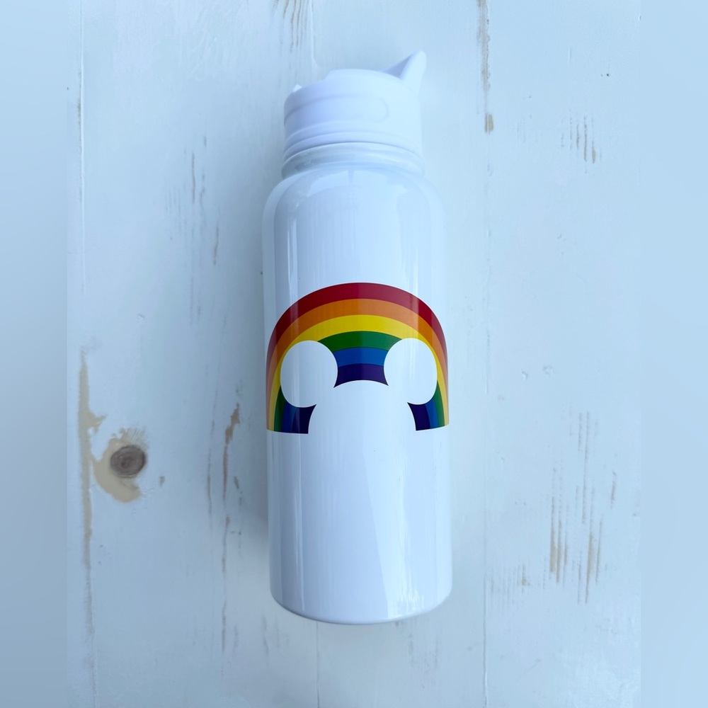 NEW Disney Pride Mickey Mouse White Water Bottle Stainless Steel Rainbow